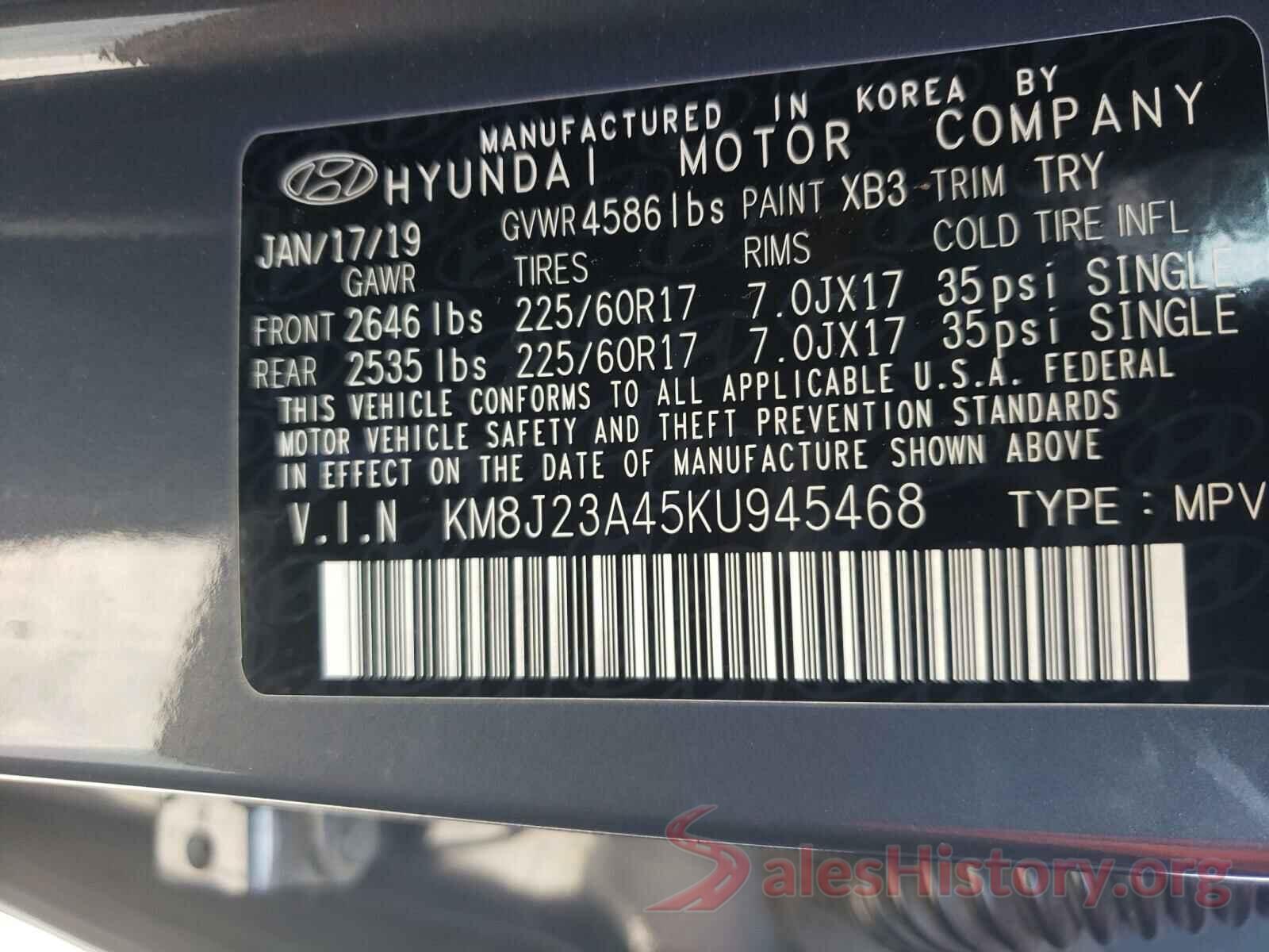 KM8J23A45KU945468 2019 HYUNDAI TUCSON