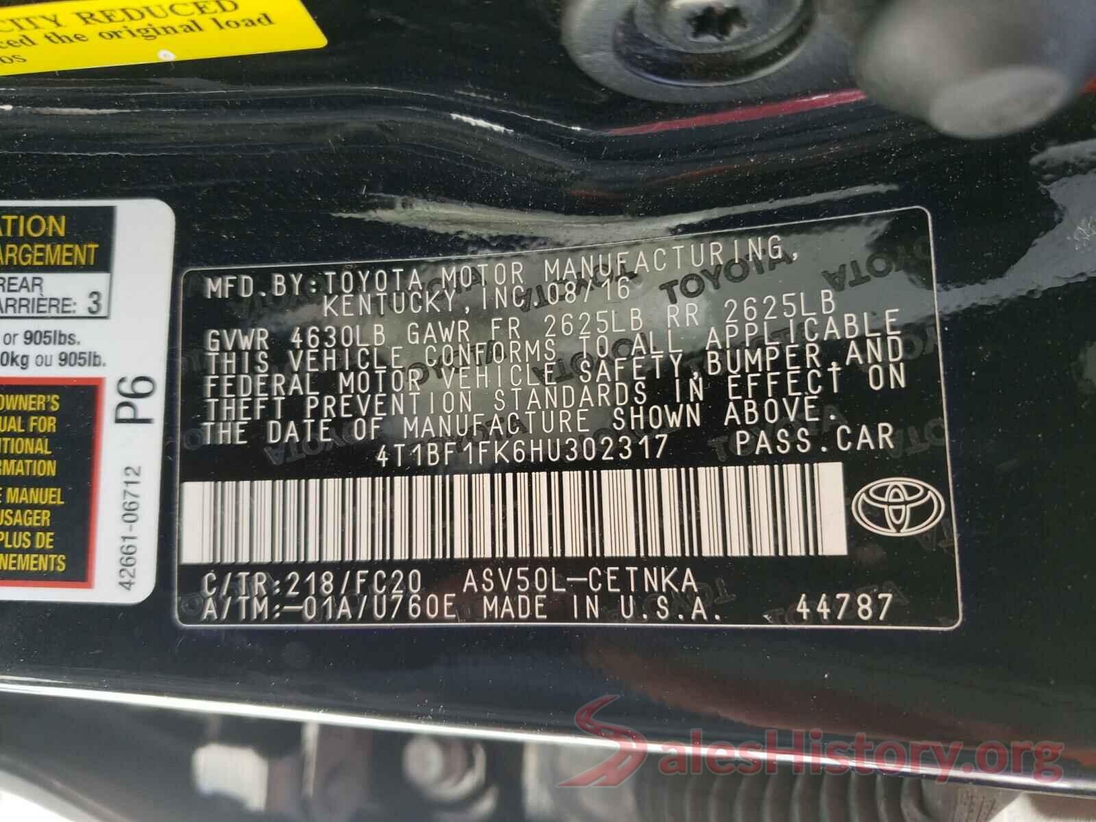 4T1BF1FK6HU302317 2017 TOYOTA CAMRY