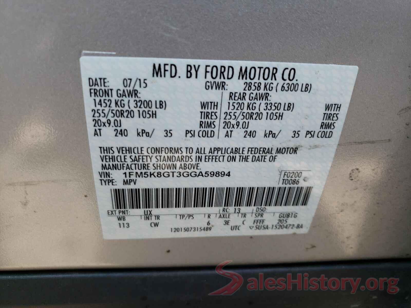 1FM5K8GT3GGA59894 2016 FORD EXPLORER