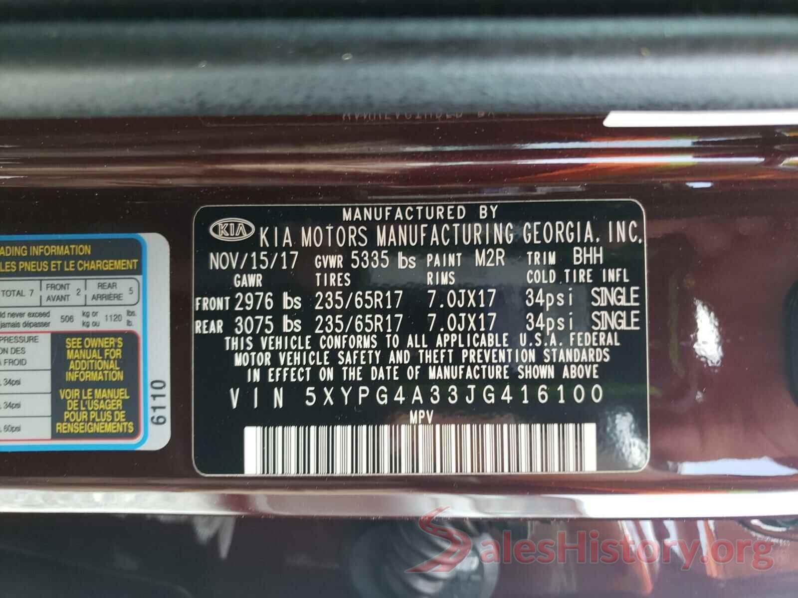 5XYPG4A33JG416100 2018 KIA SORENTO