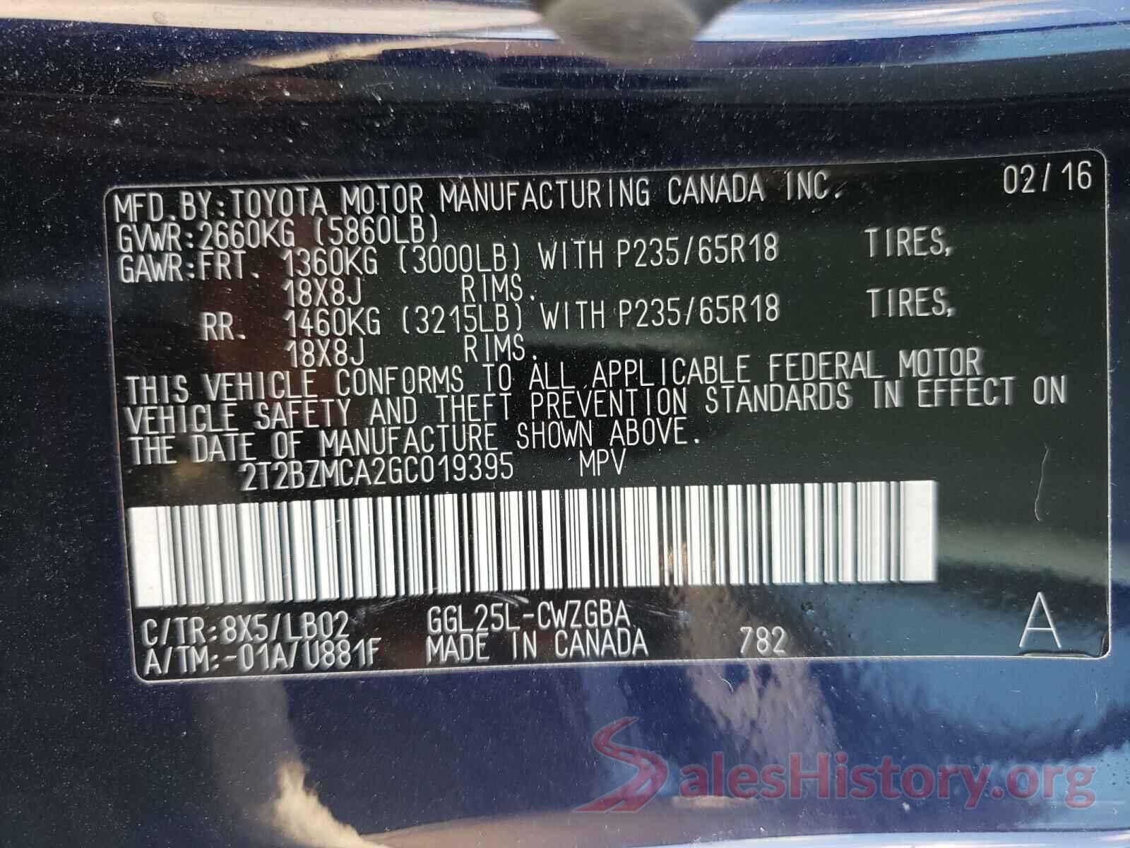 2T2BZMCA2GC019395 2016 LEXUS RX350