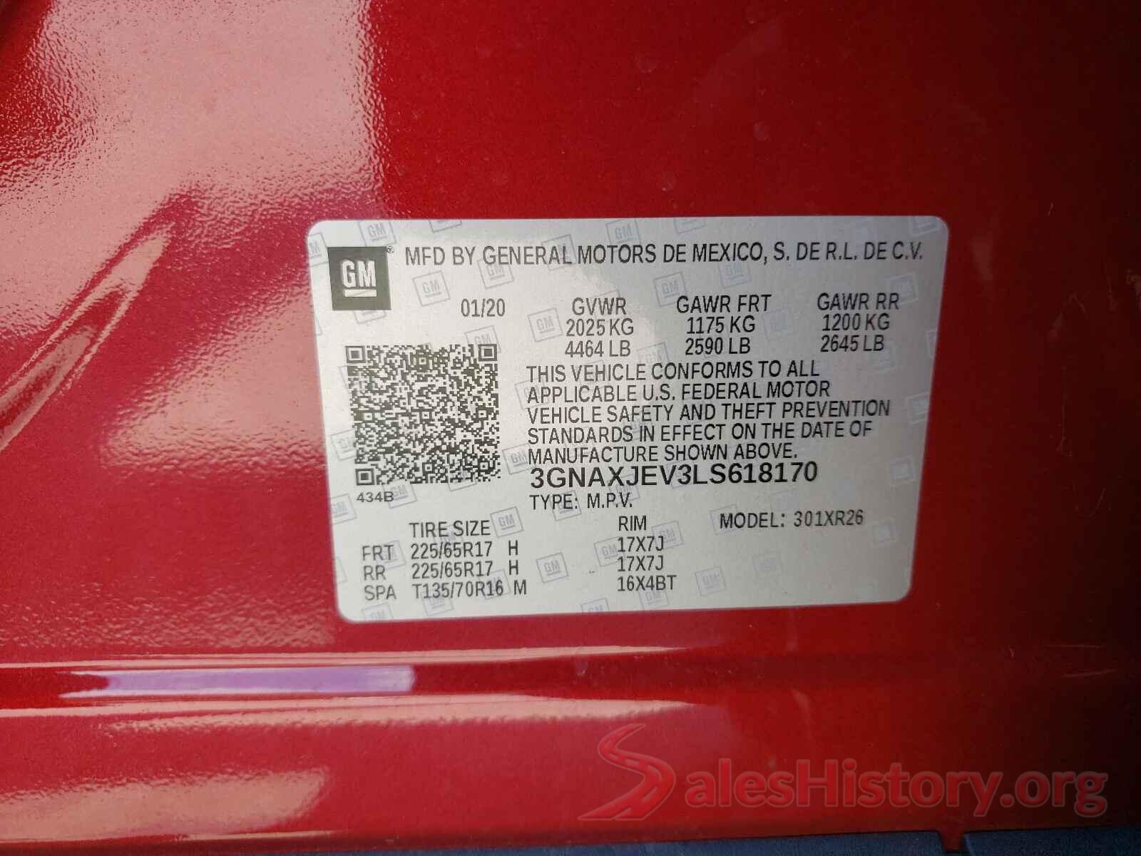 3GNAXJEV3LS618170 2020 CHEVROLET EQUINOX