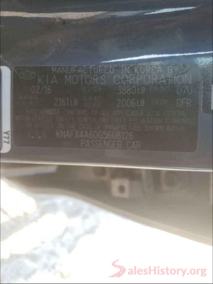 KNAFX4A60G5608126 2016 KIA FORTE