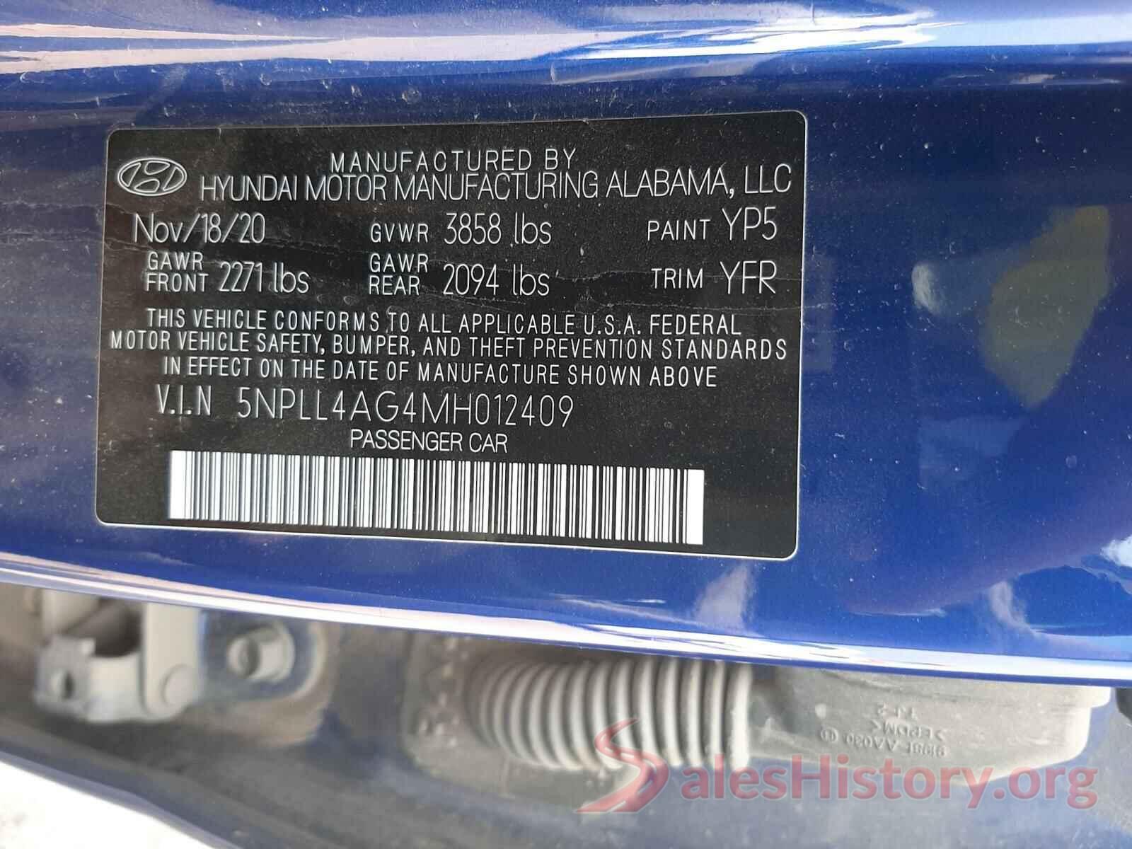 5NPLL4AG4MH012409 2021 HYUNDAI ELANTRA