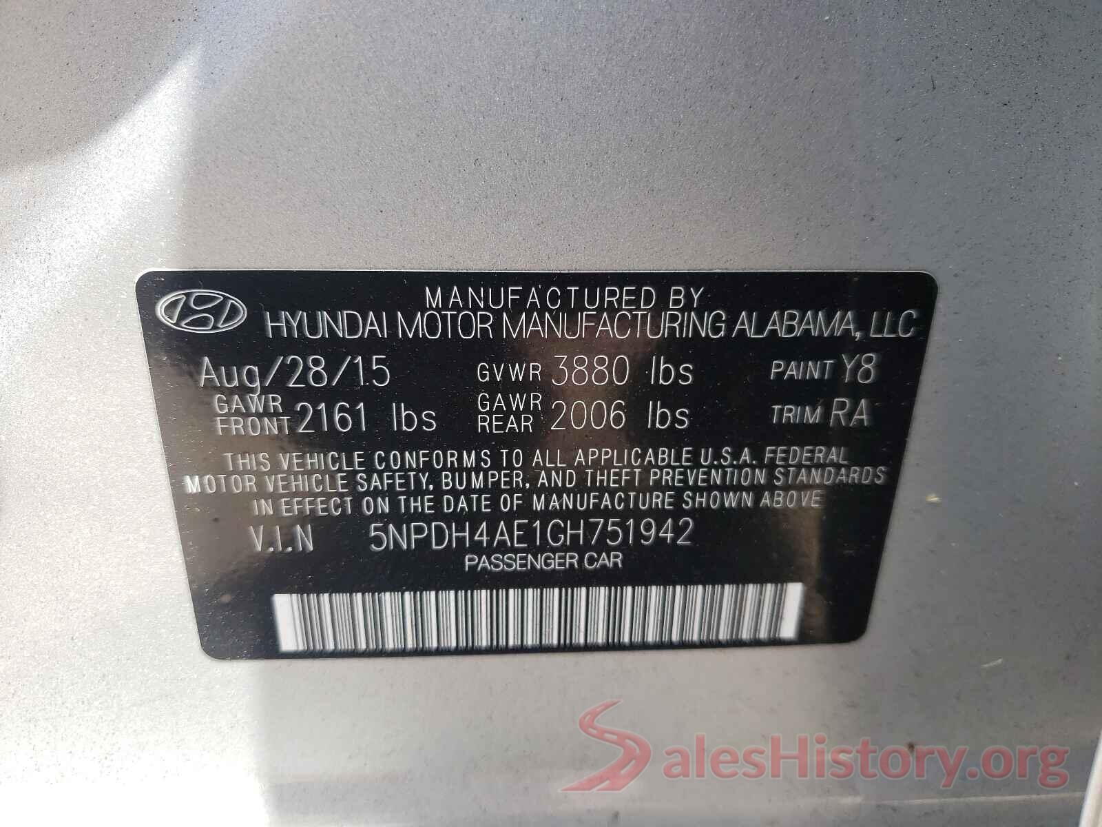 5NPDH4AE1GH751942 2016 HYUNDAI ELANTRA