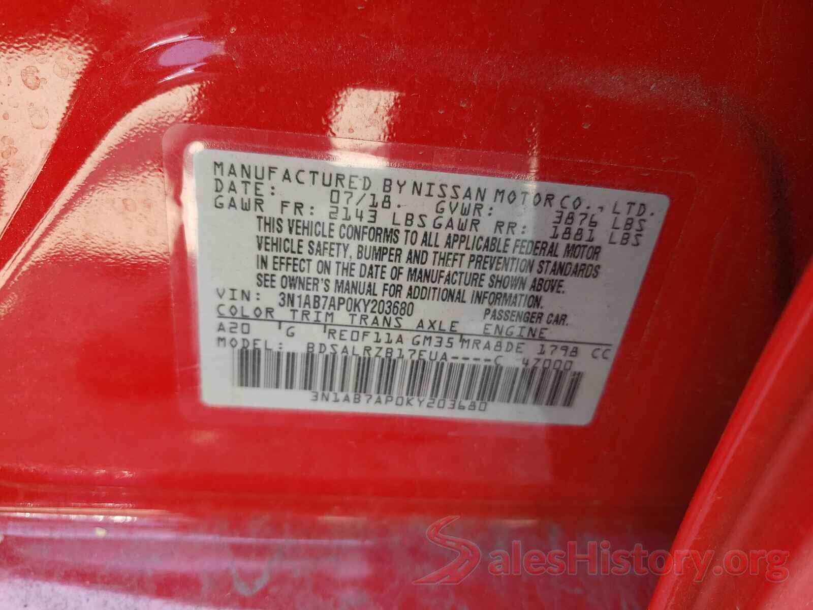 3N1AB7AP0KY203680 2019 NISSAN SENTRA