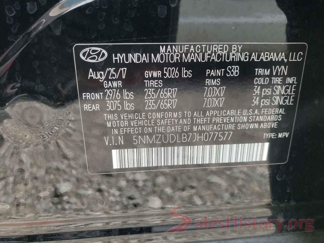 5NMZUDLB7JH077577 2018 HYUNDAI SANTA FE