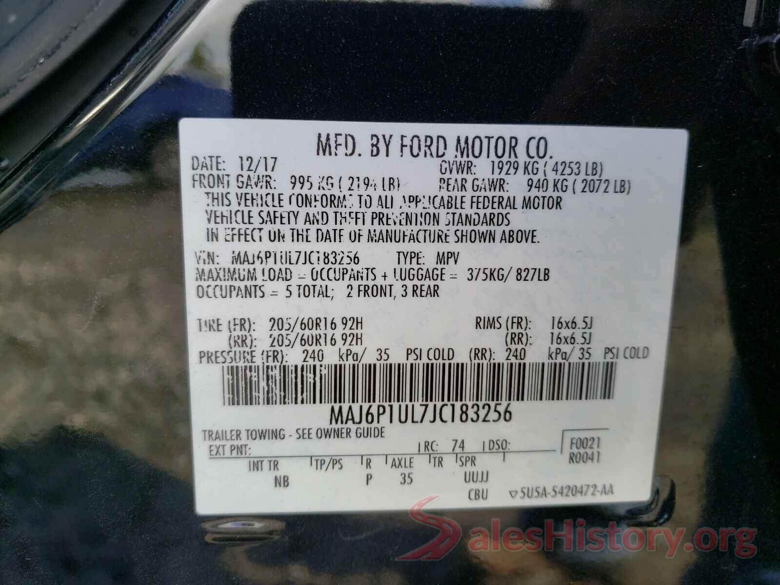 MAJ6P1UL7JC183256 2018 FORD ALL OTHER