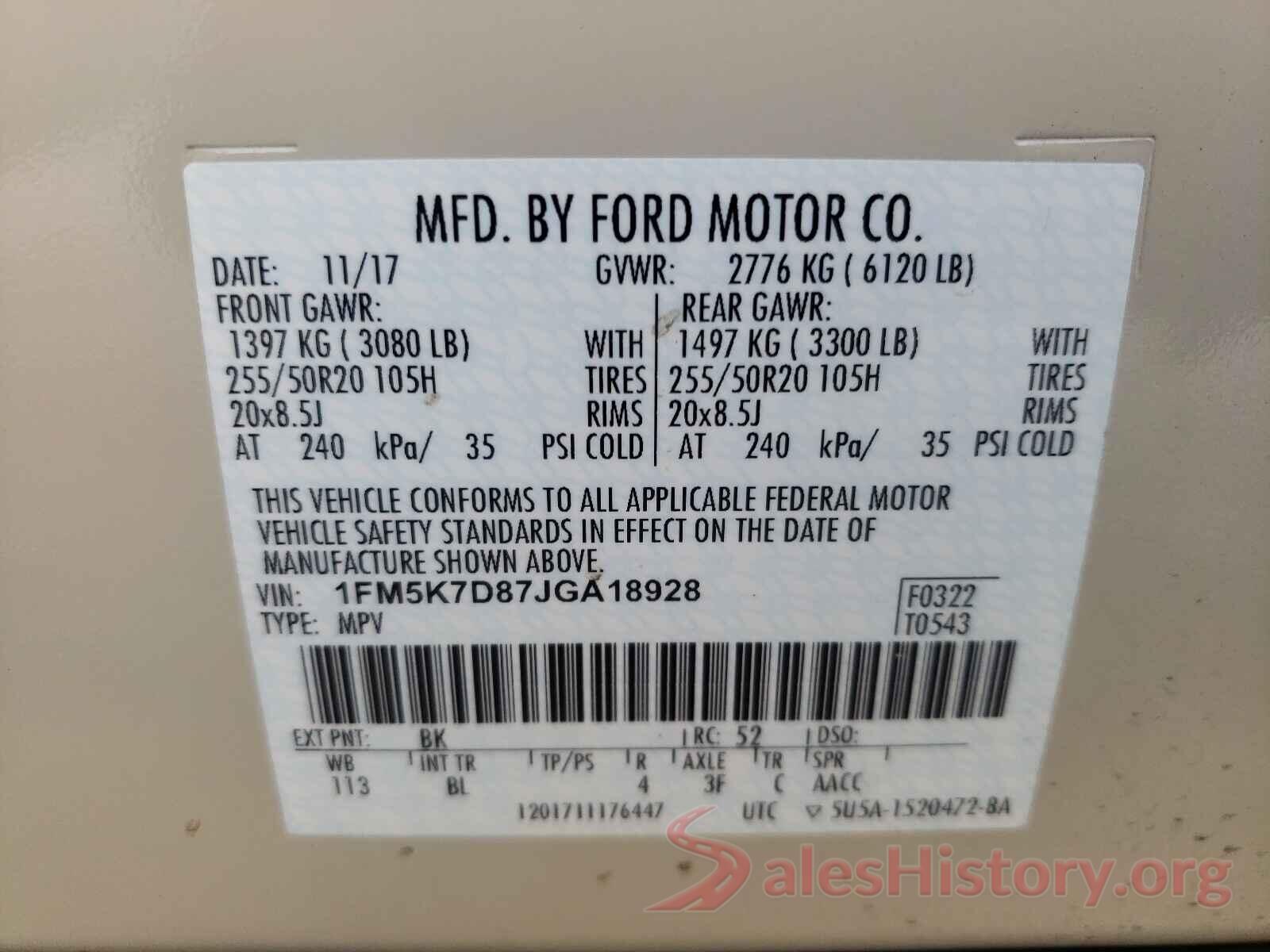 1FM5K7D87JGA18928 2018 FORD EXPLORER