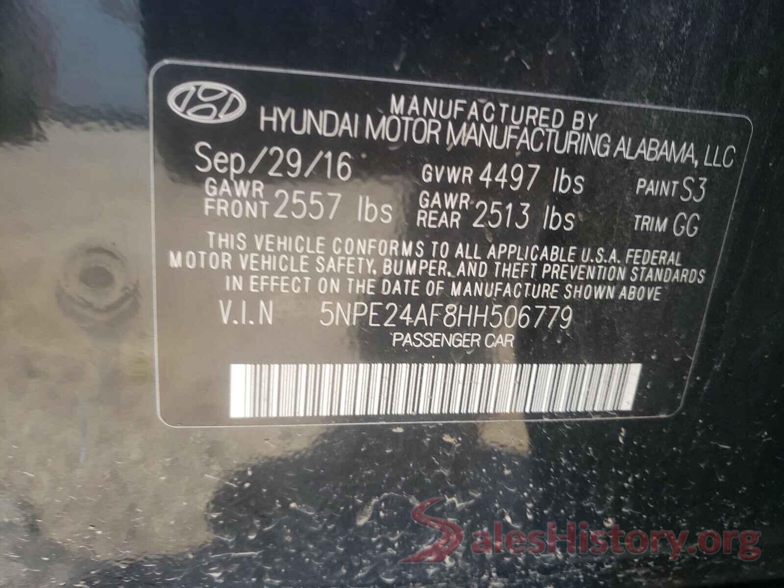 5NPE24AF8HH506779 2017 HYUNDAI SONATA