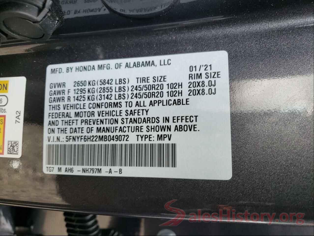 5FNYF6H22MB049072 2021 HONDA PILOT