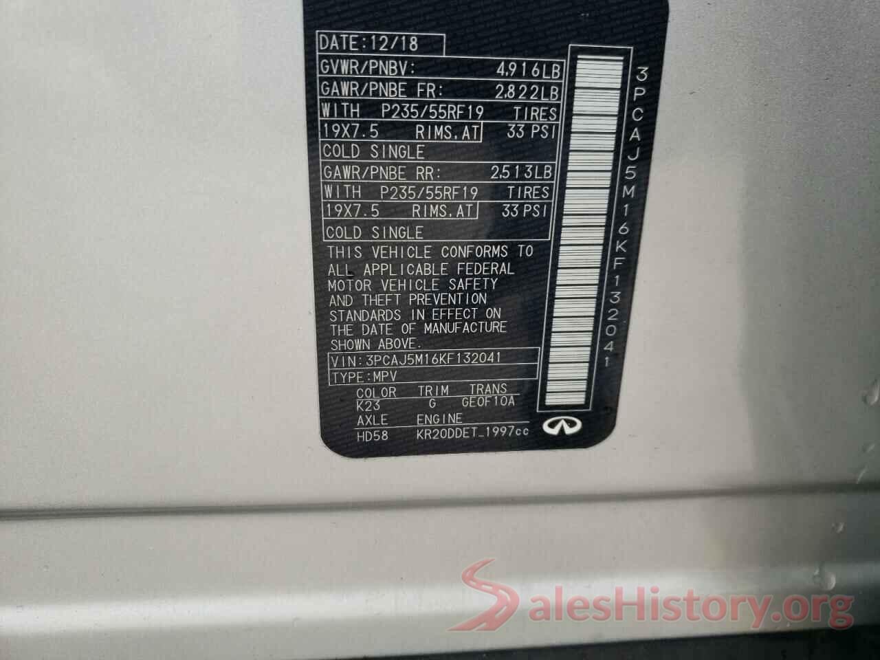 3PCAJ5M16KF132041 2019 INFINITI QX50