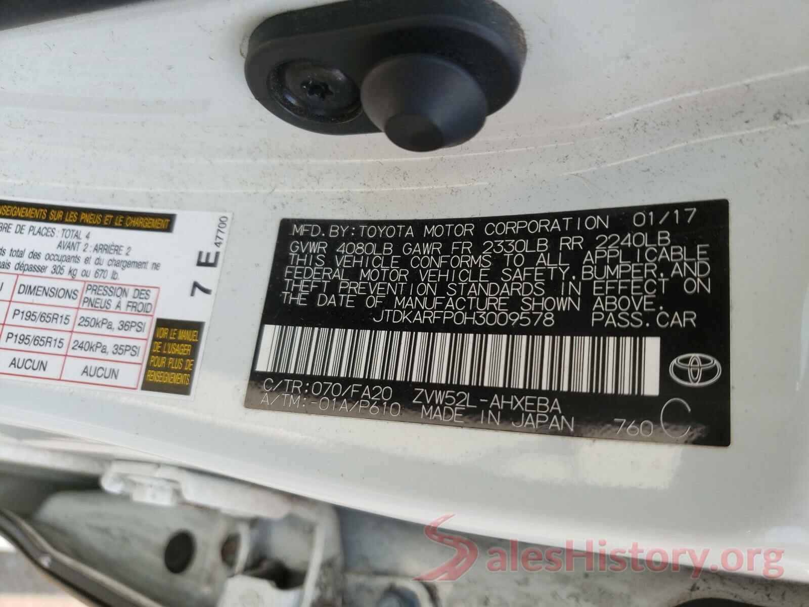 JTDKARFP0H3009578 2017 TOYOTA PRIUS