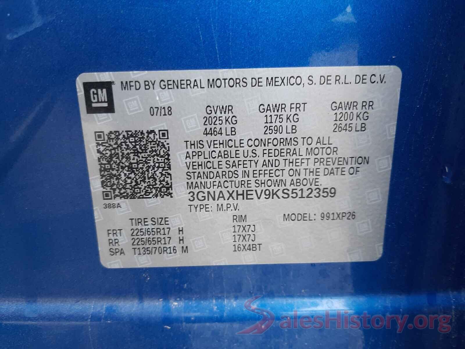 3GNAXHEV9KS512359 2019 CHEVROLET EQUINOX