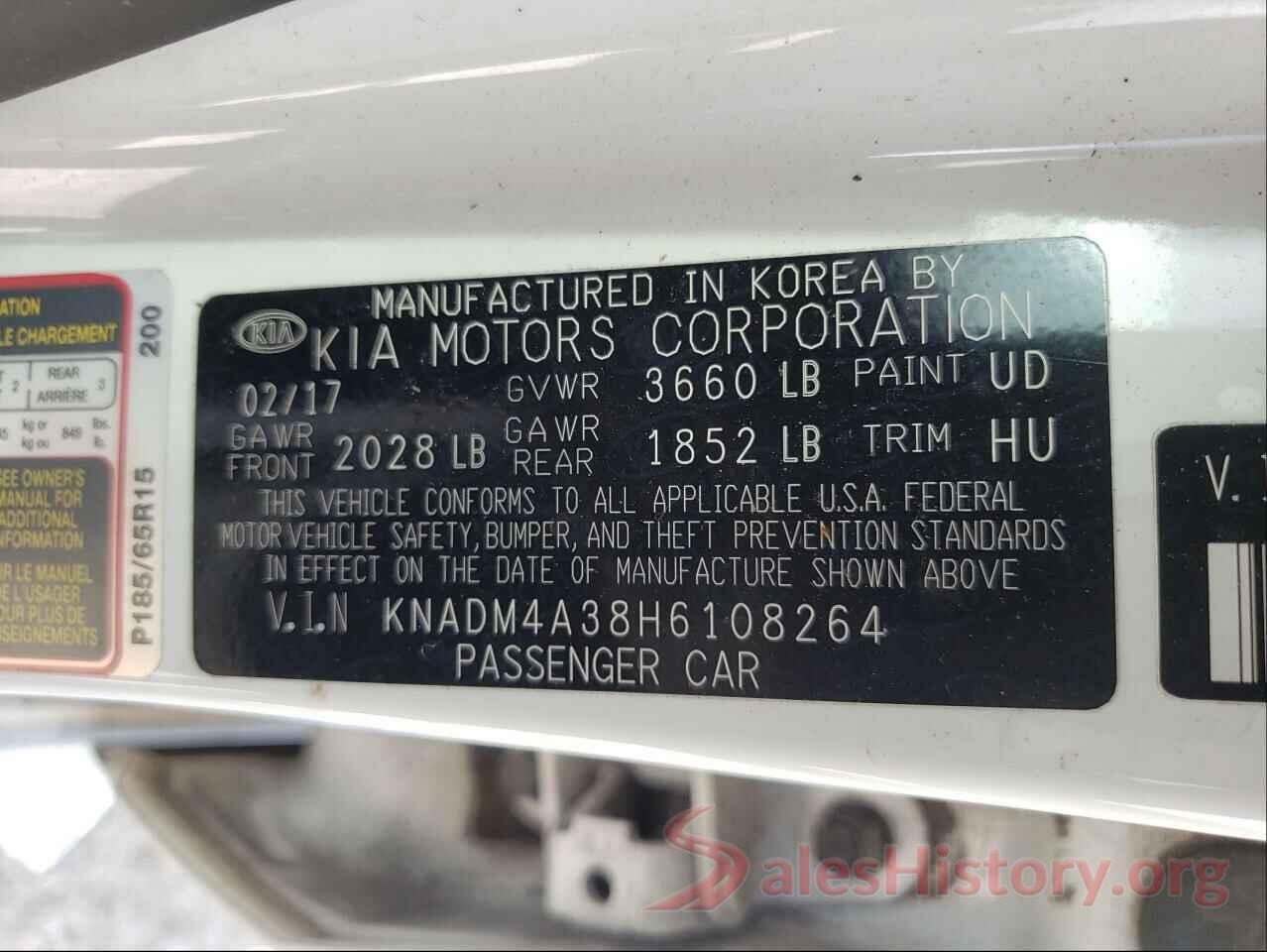 KNADM4A38H6108264 2017 KIA RIO