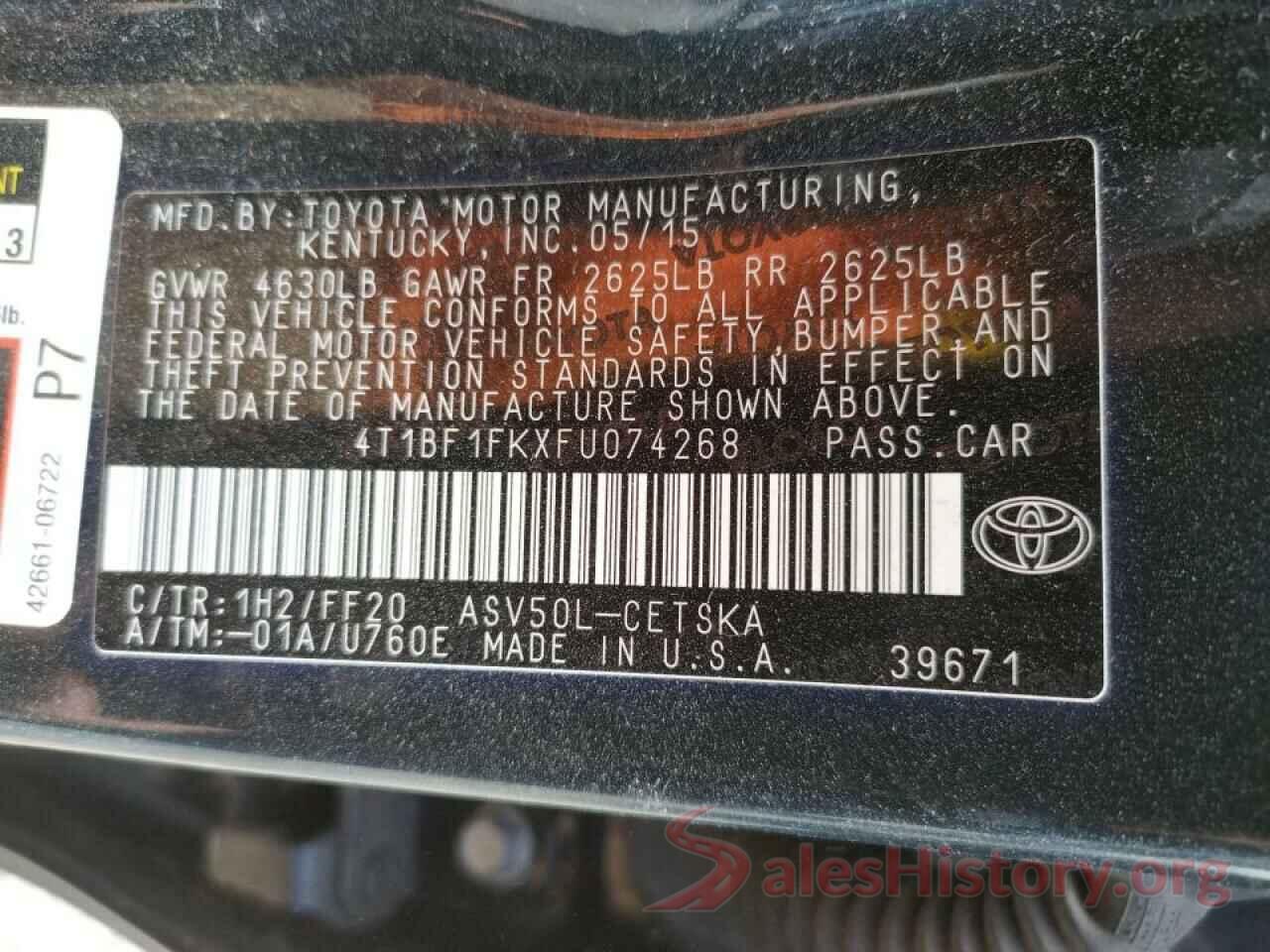 4T1BF1FKXFU074268 2015 TOYOTA CAMRY