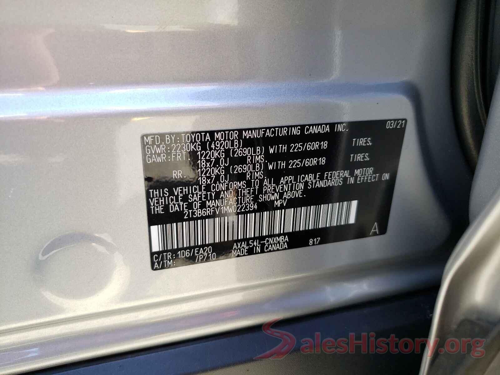 2T3B6RFV1MW022394 2021 TOYOTA RAV4