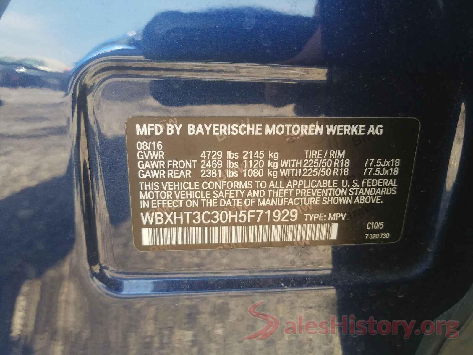 WBXHT3C30H5F71929 2017 BMW X1