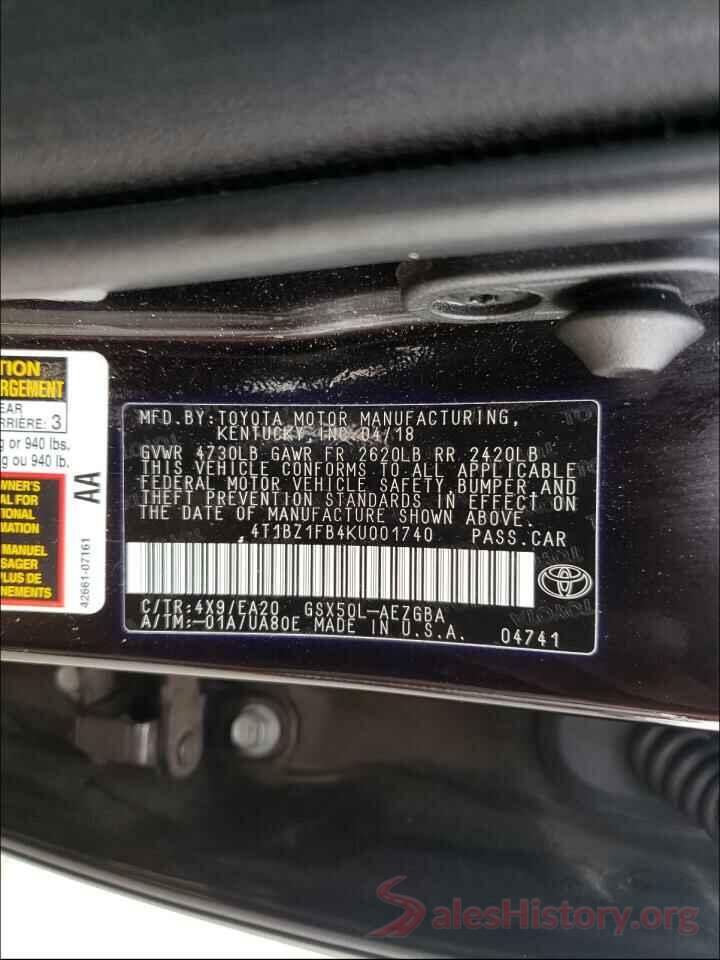 4T1BZ1FB4KU001740 2019 TOYOTA AVALON