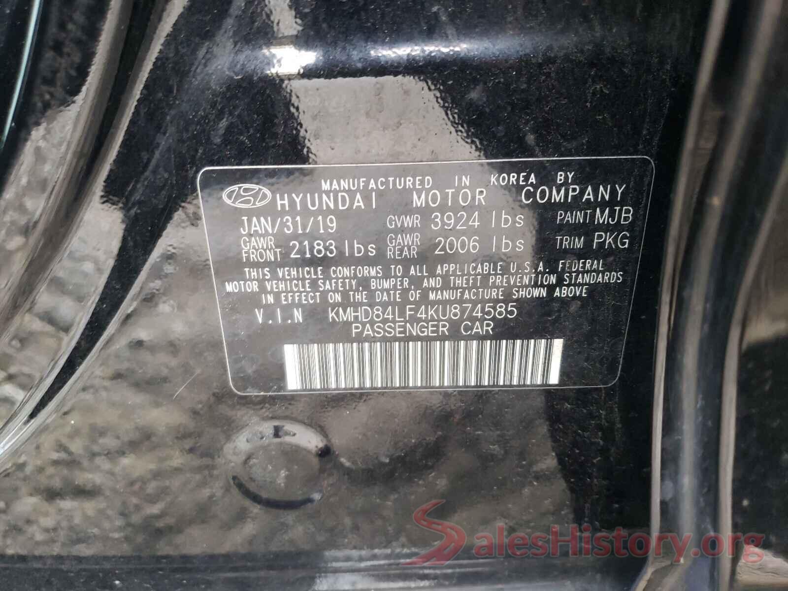 KMHD84LF4KU874585 2019 HYUNDAI ELANTRA