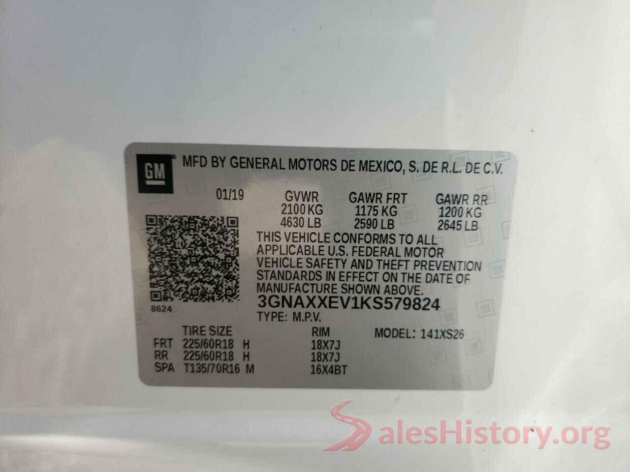 3GNAXXEV1KS579824 2019 CHEVROLET EQUINOX