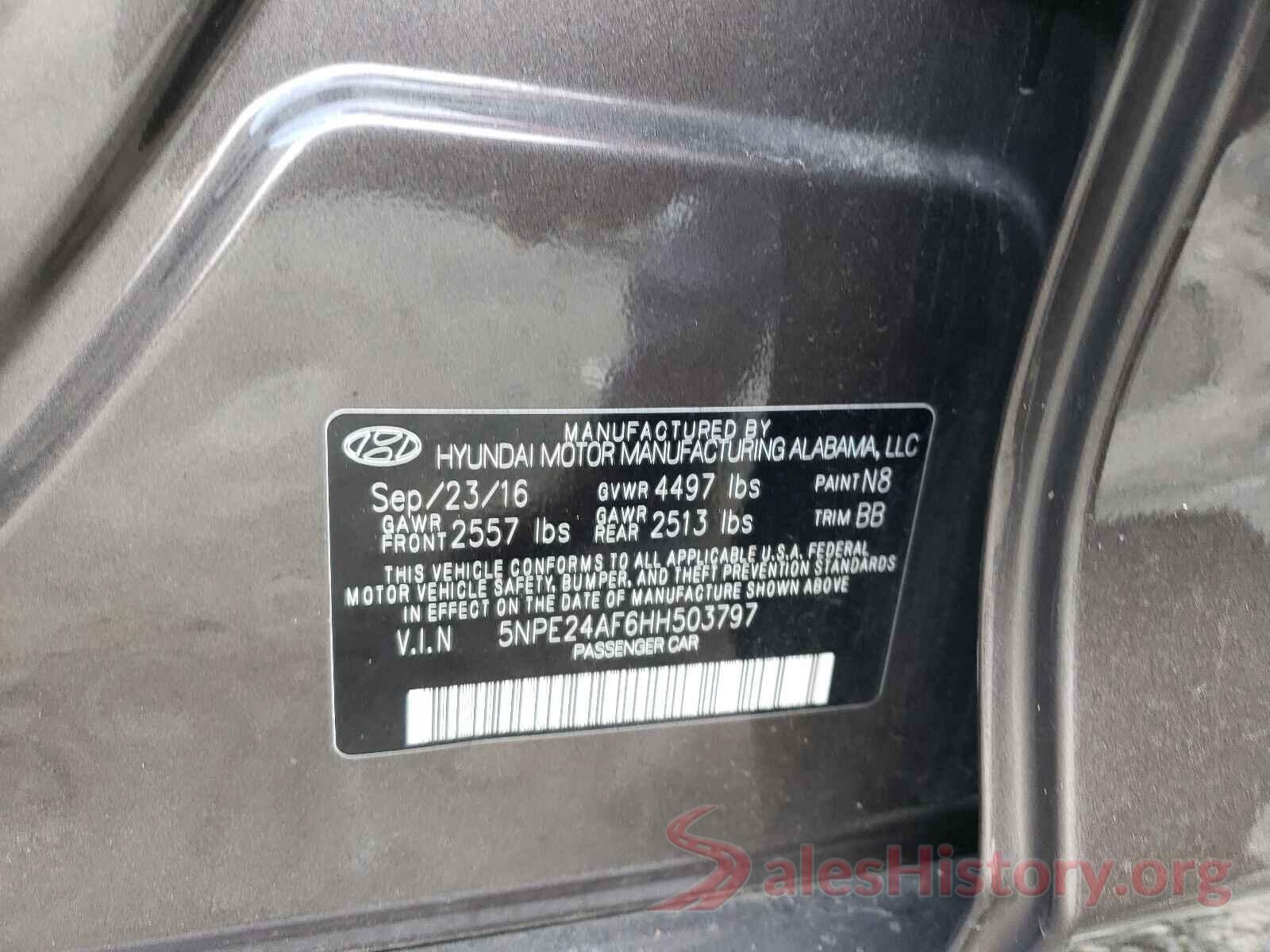 5NPE24AF6HH503797 2017 HYUNDAI SONATA