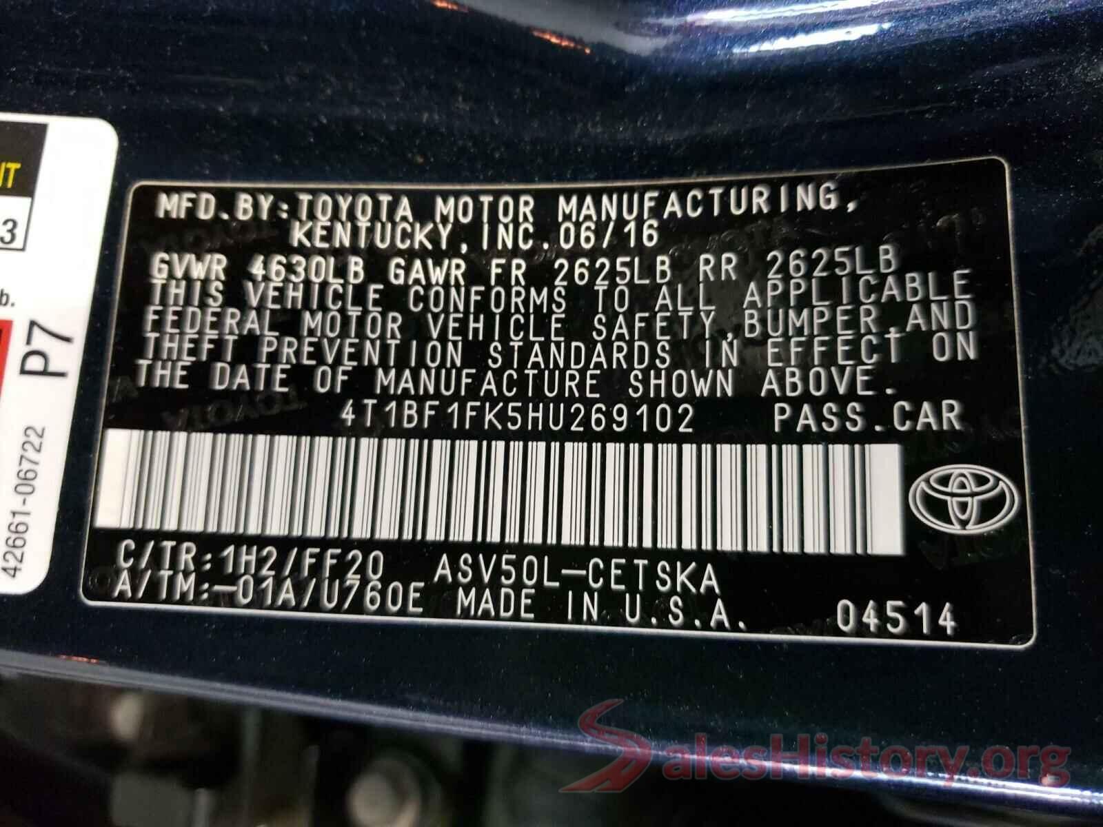 4T1BF1FK5HU269102 2017 TOYOTA CAMRY