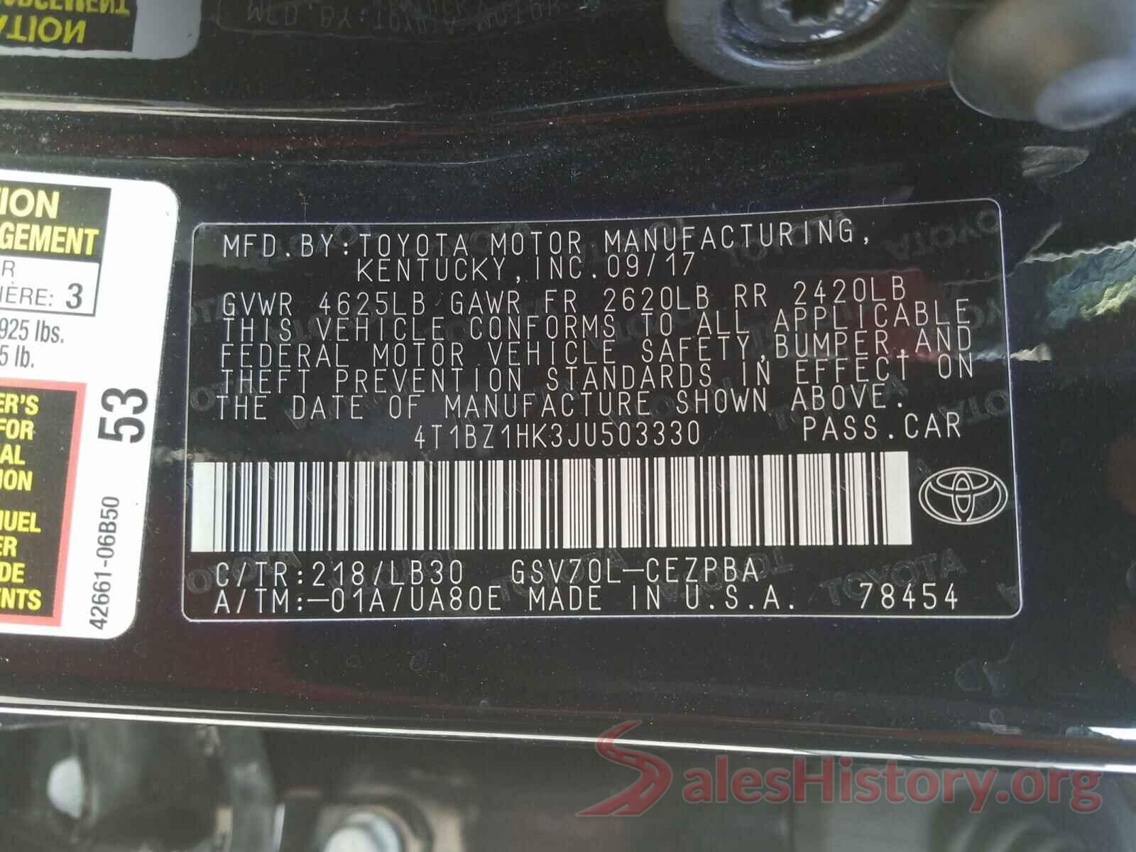 4T1BZ1HK3JU503330 2018 TOYOTA CAMRY