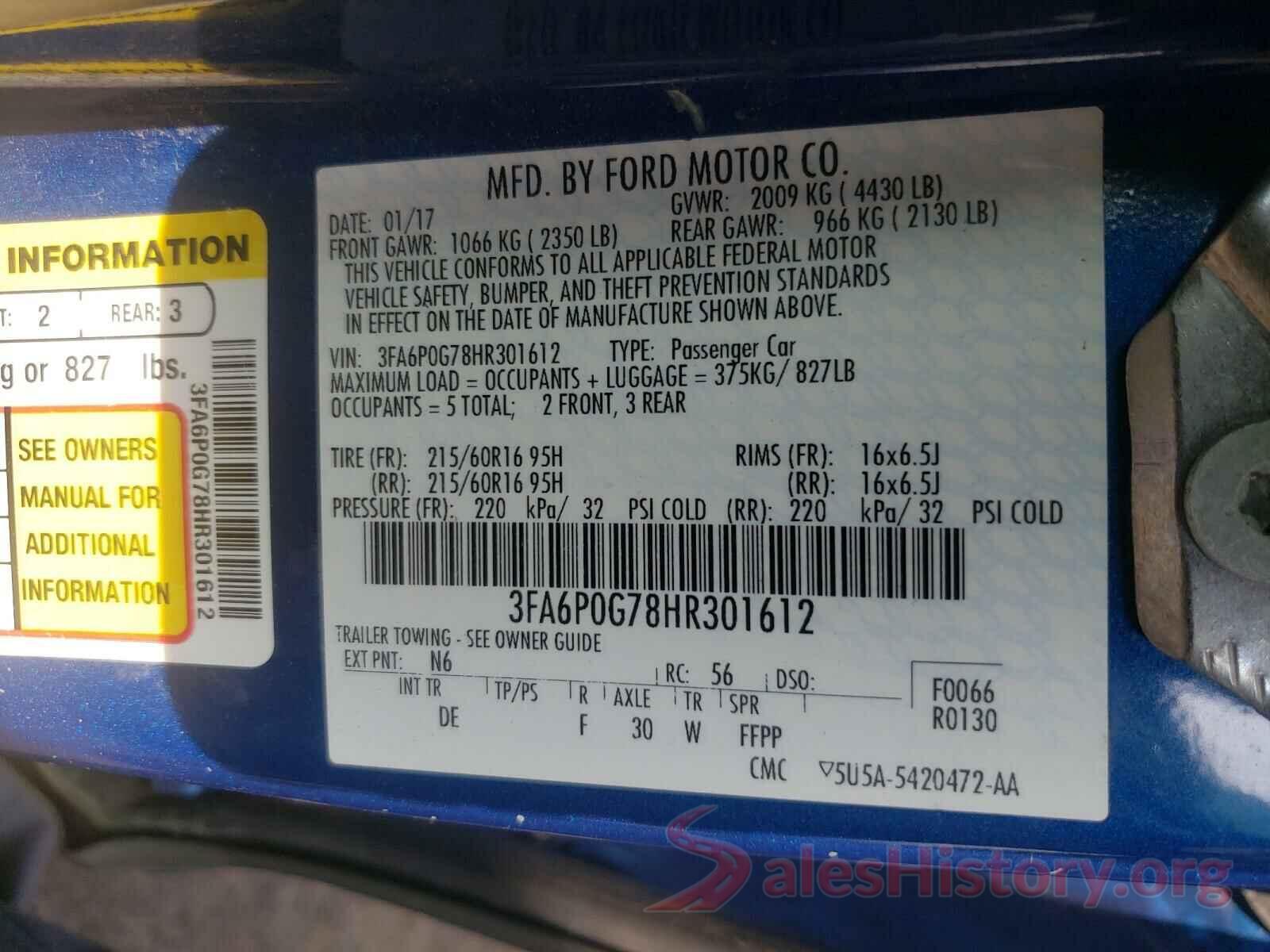 3FA6P0G78HR301612 2017 FORD FUSION