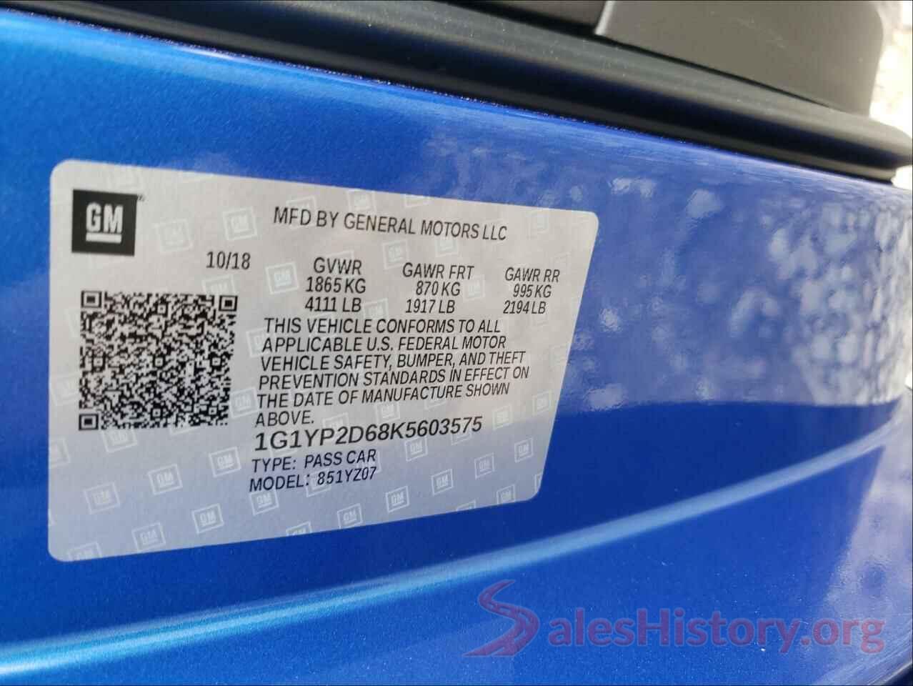 1G1YP2D68K5603575 2019 CHEVROLET CORVETTE