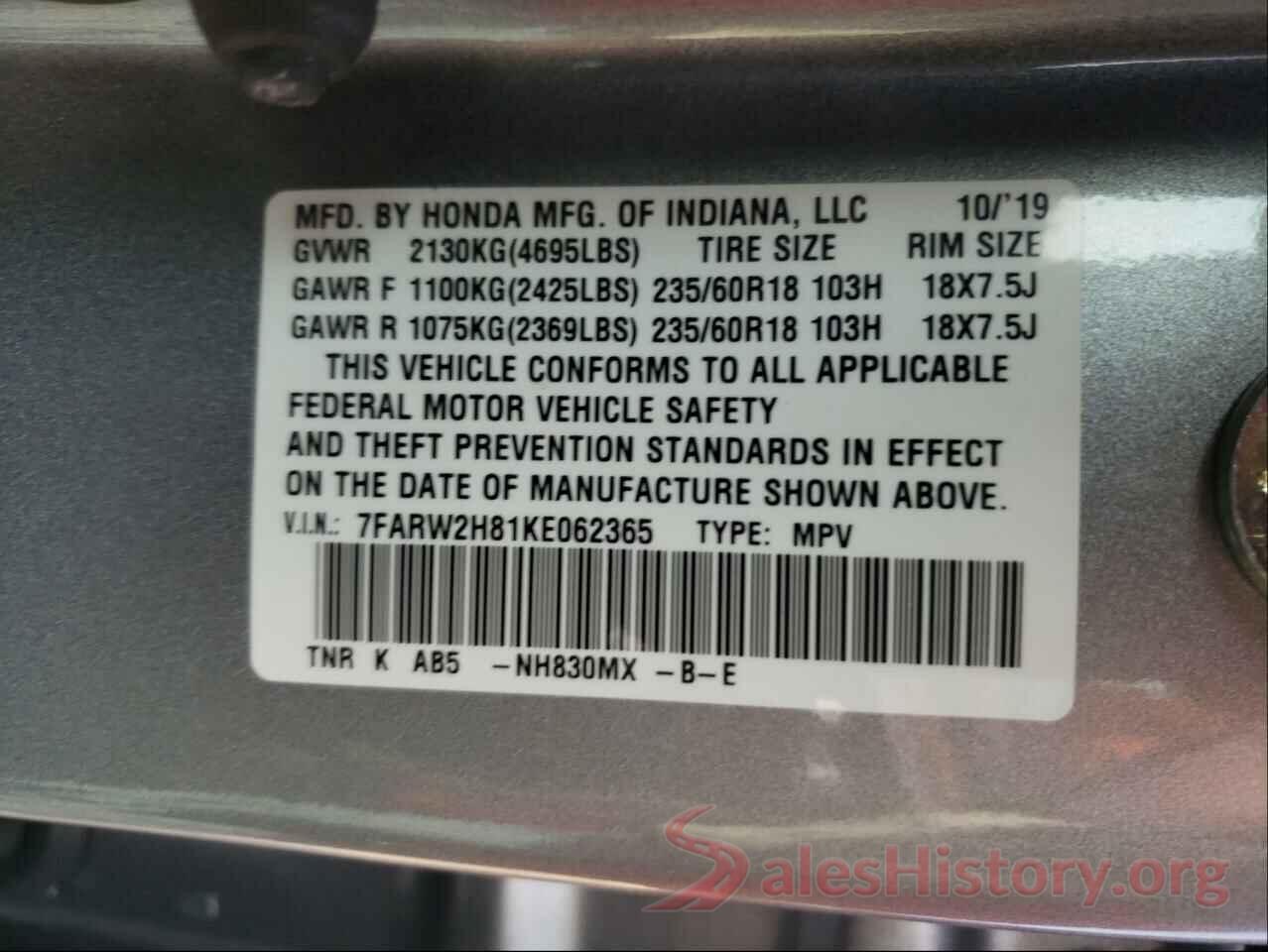 7FARW2H81KE062365 2019 HONDA CRV