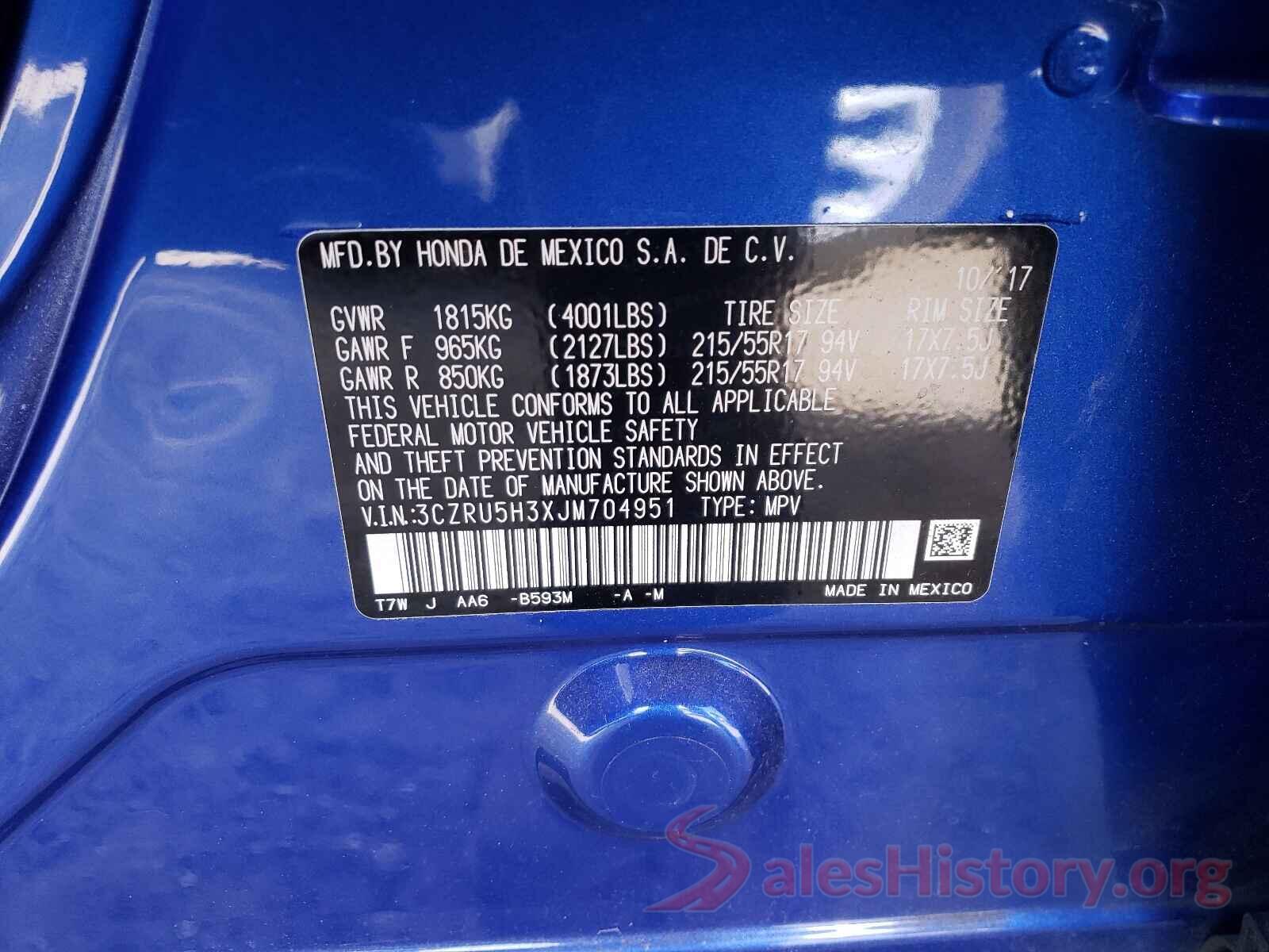 3CZRU5H3XJM704951 2018 HONDA HR-V