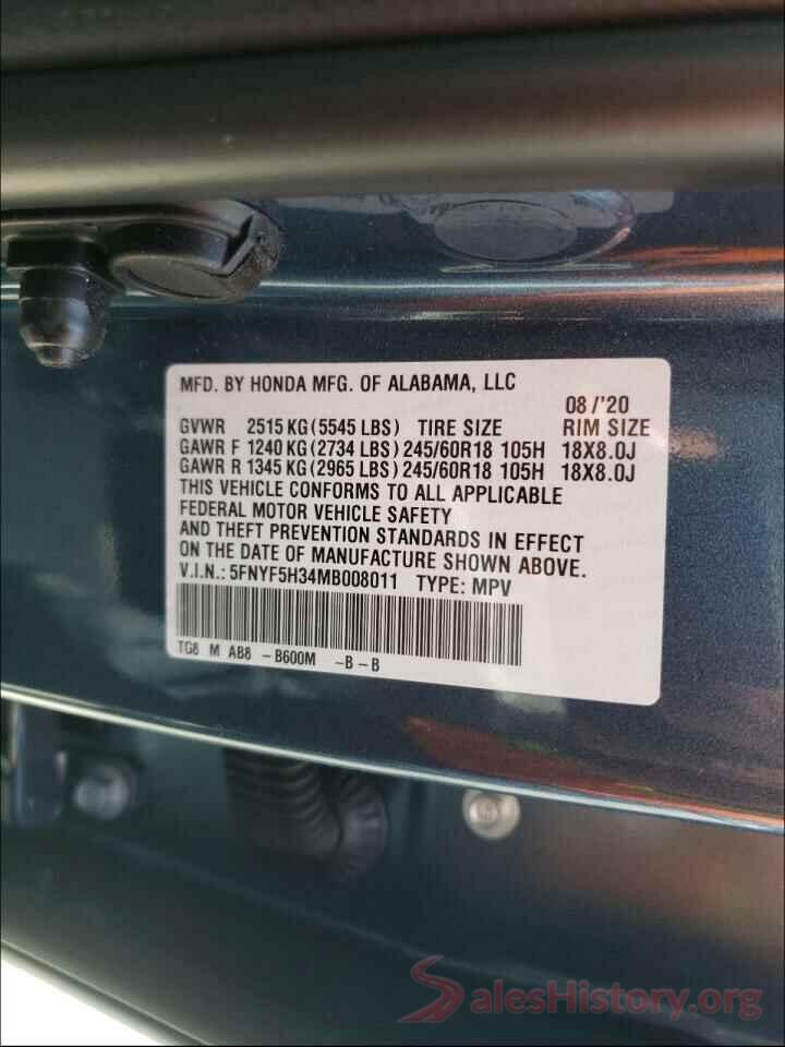 5FNYF5H34MB008011 2021 HONDA PILOT