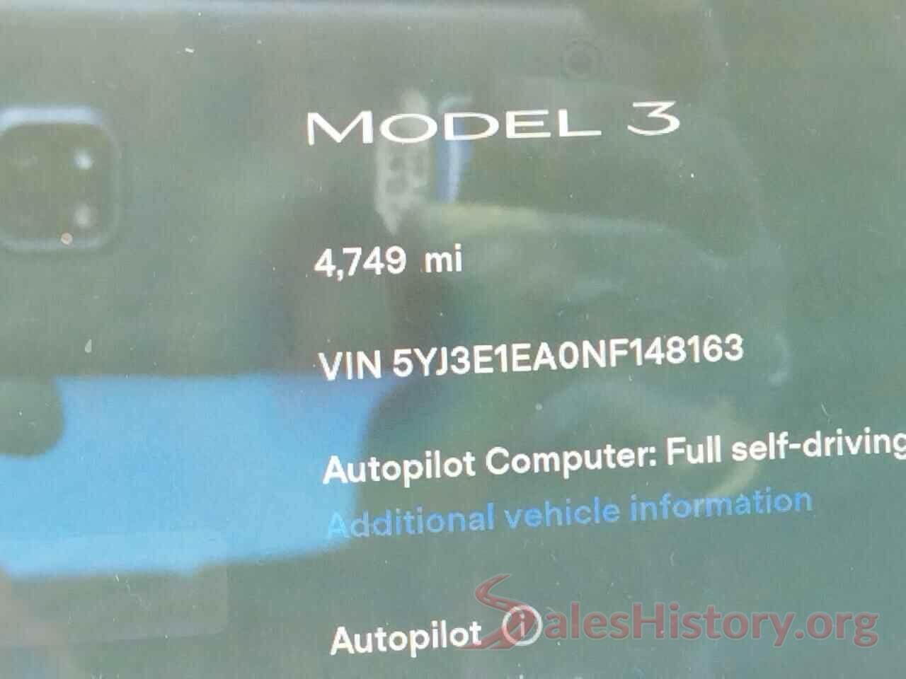 5YJ3E1EA0NF148163 2022 TESLA MODEL 3