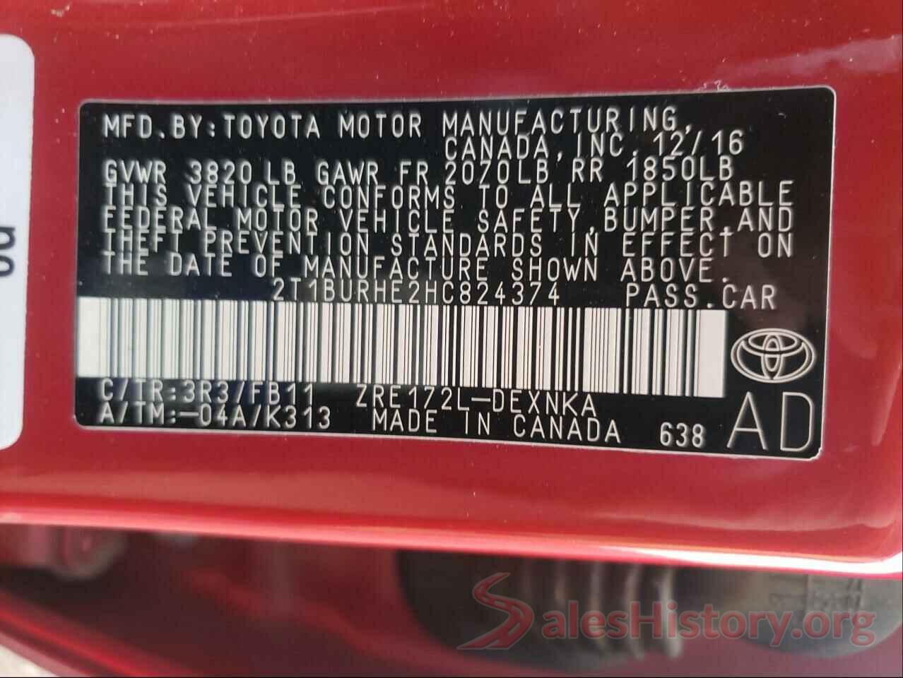 2T1BURHE2HC824374 2017 TOYOTA COROLLA