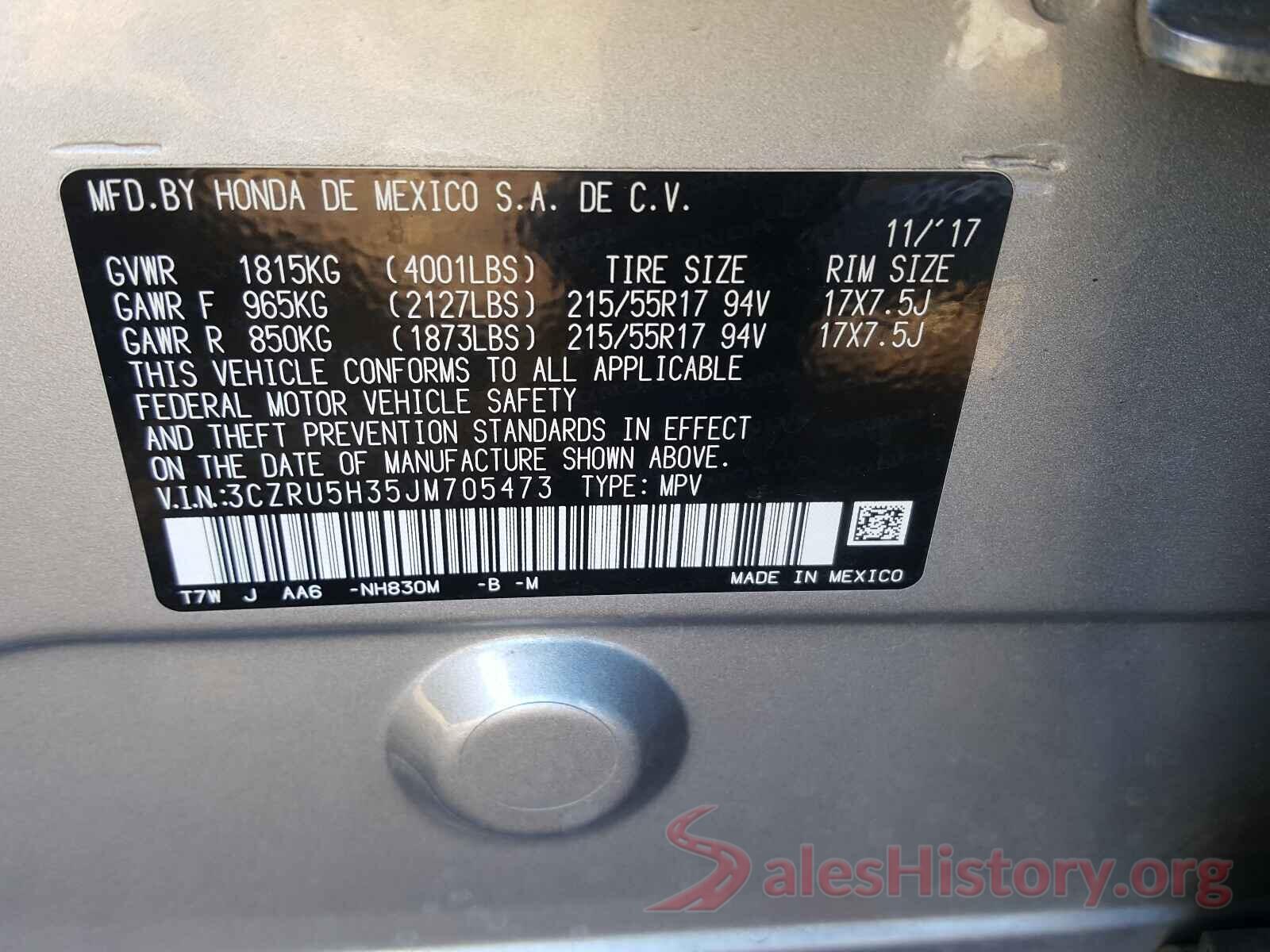 3CZRU5H35JM705473 2018 HONDA HR-V