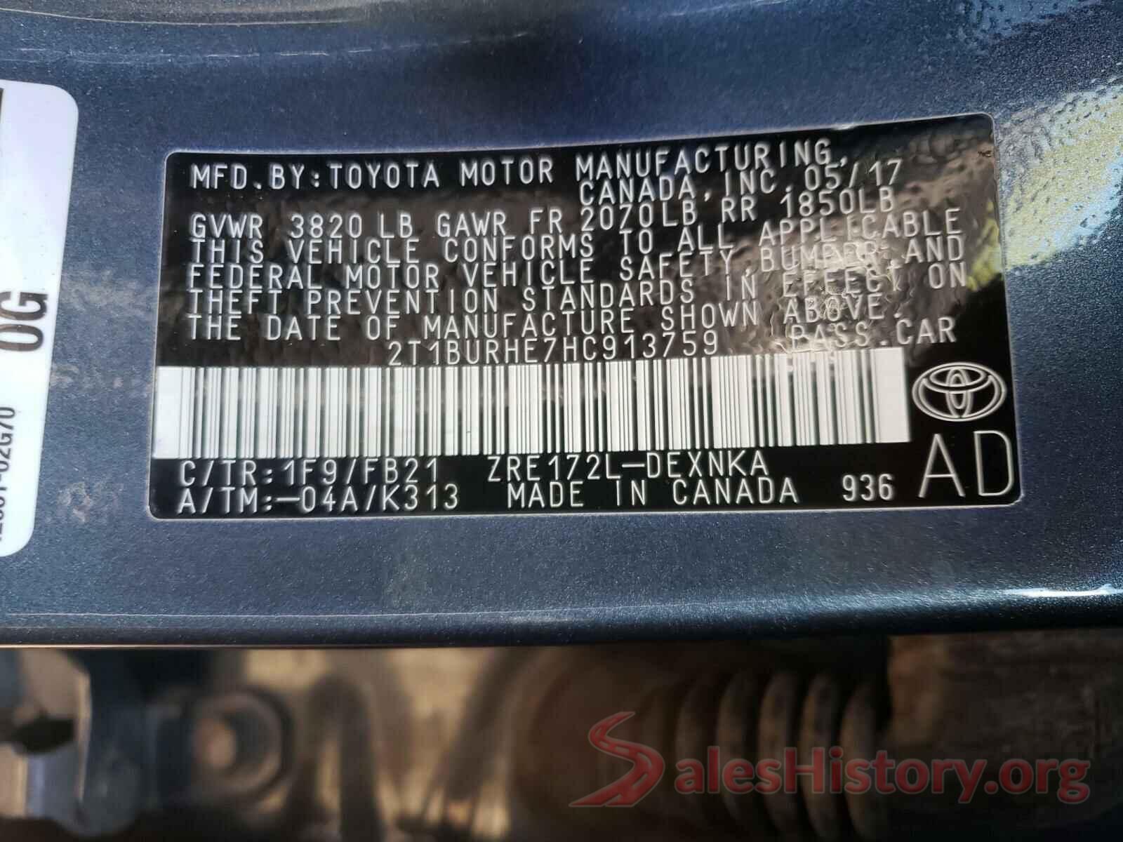 2T1BURHE7HC913759 2017 TOYOTA COROLLA