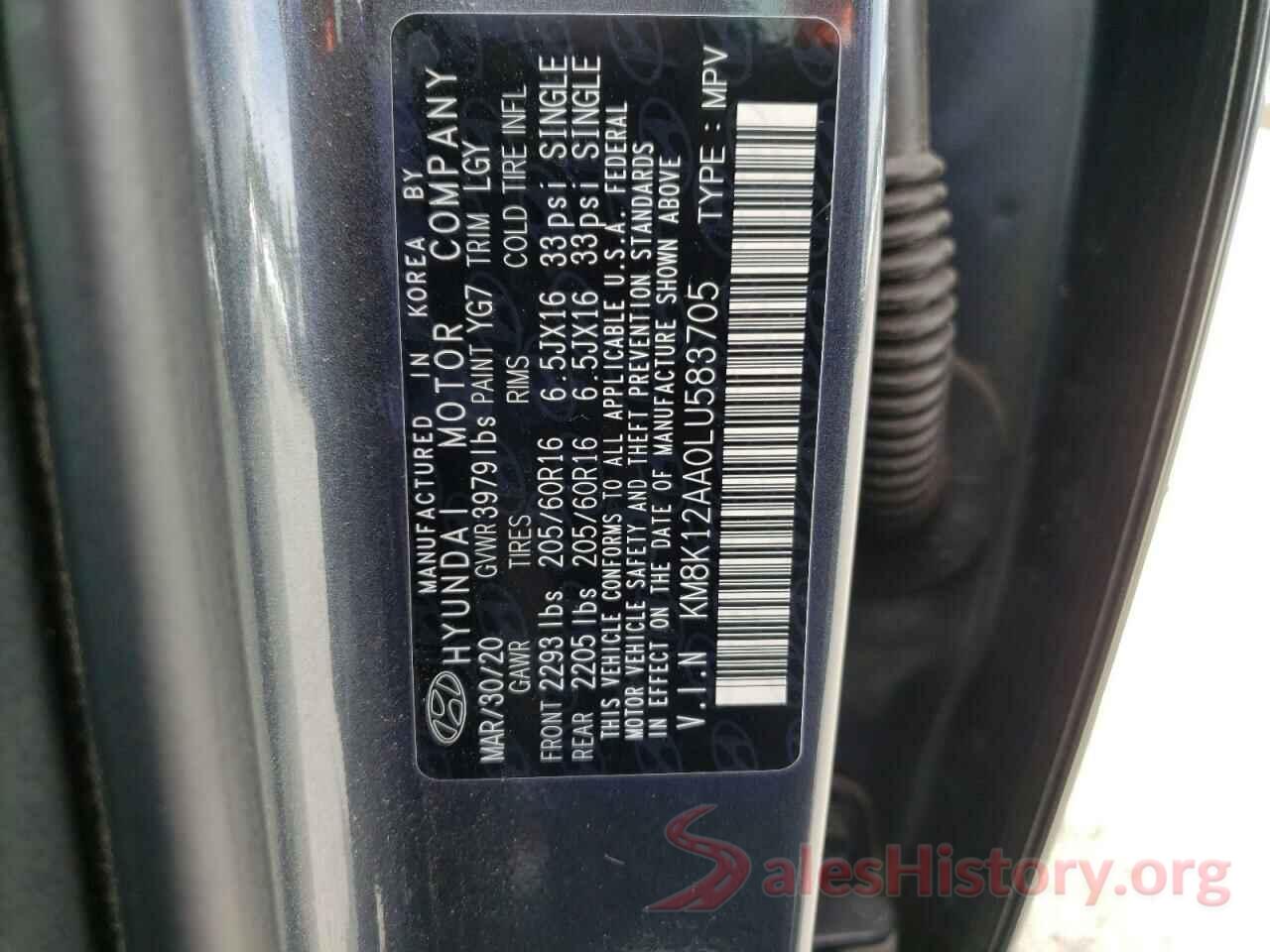 KM8K12AA0LU583705 2020 HYUNDAI KONA