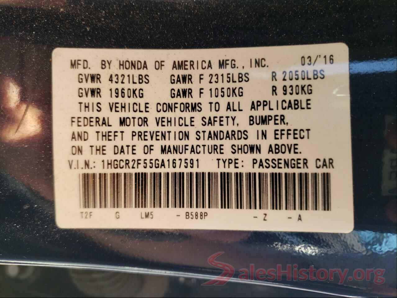 1HGCR2F55GA167591 2016 HONDA ACCORD