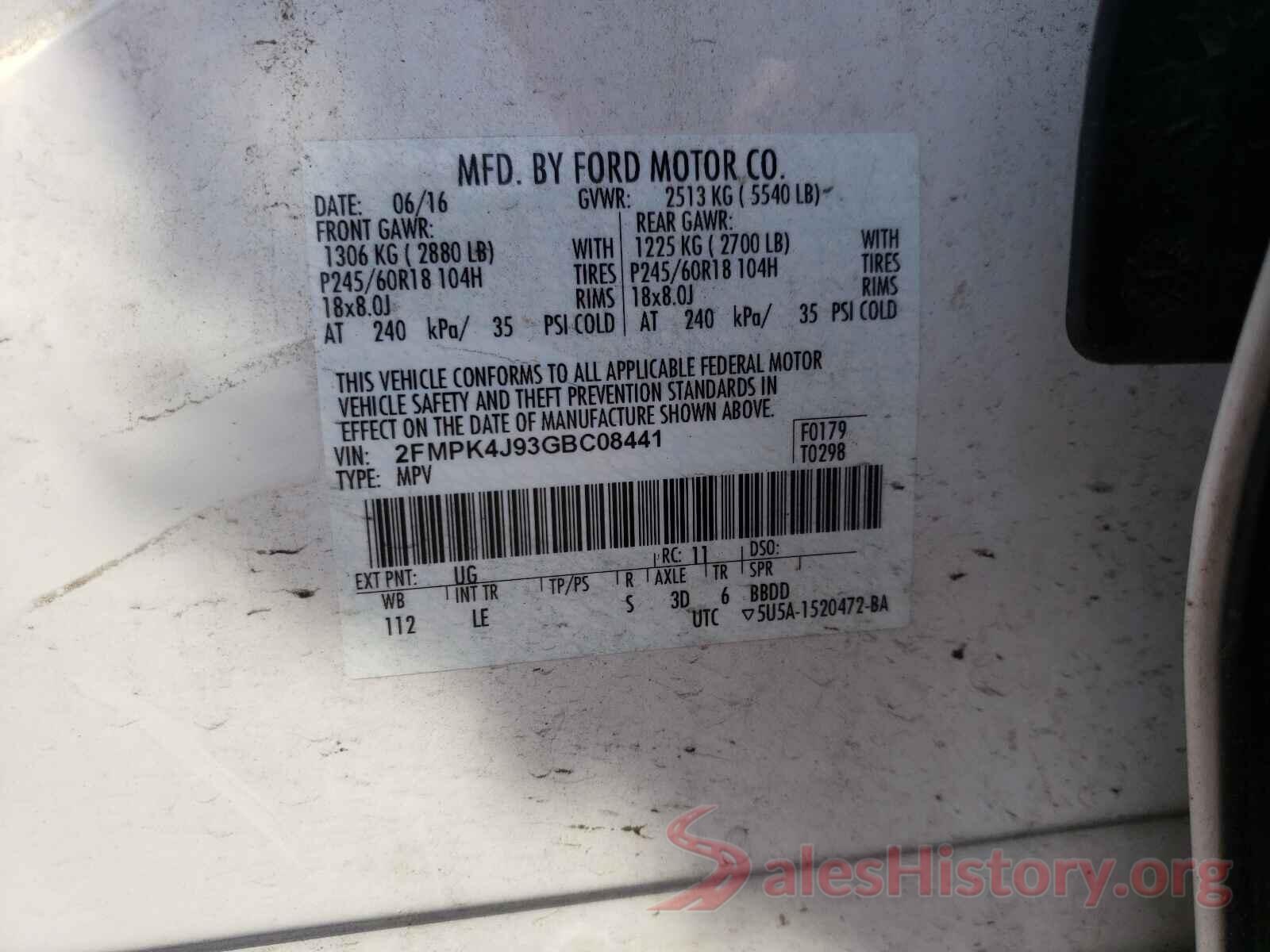 2FMPK4J93GBC08441 2016 FORD EDGE