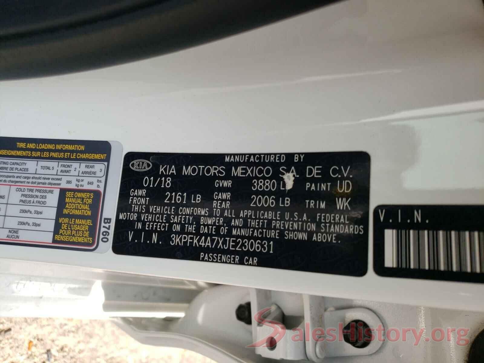 3KPFK4A7XJE230631 2018 KIA FORTE