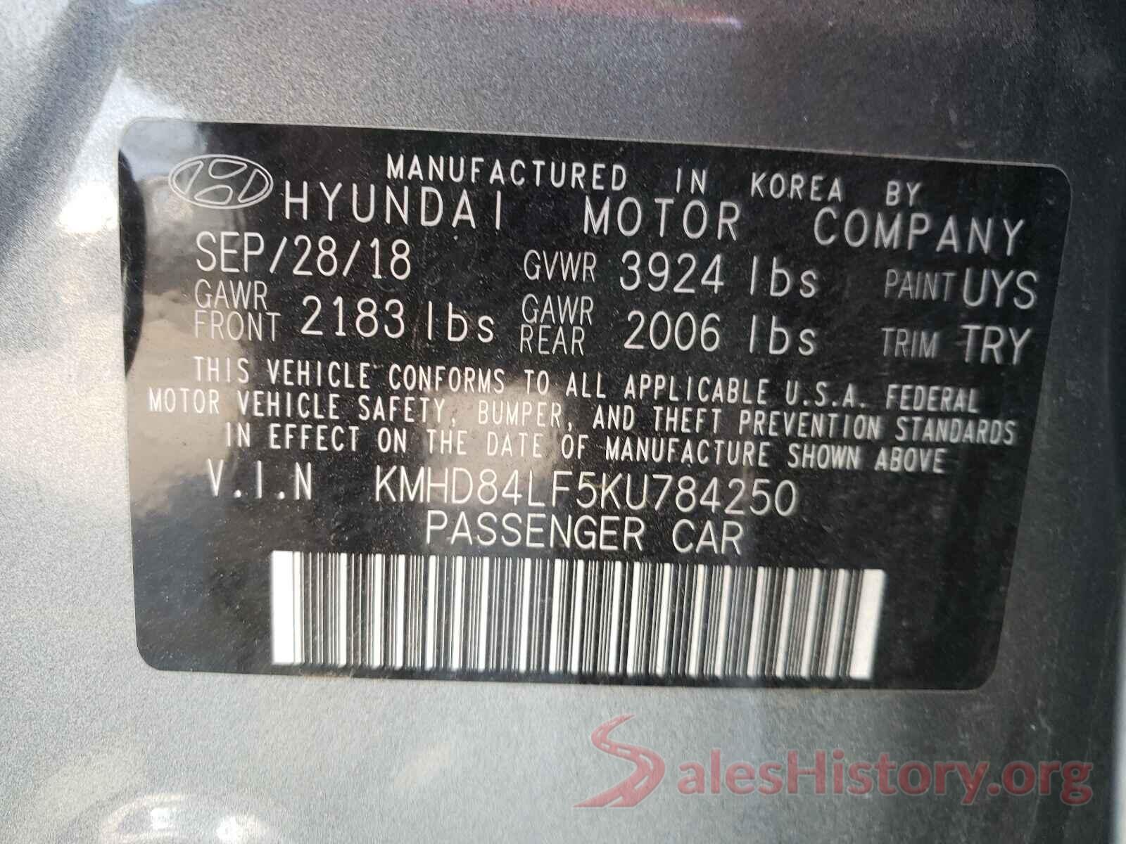 KMHD84LF5KU784250 2019 HYUNDAI ELANTRA