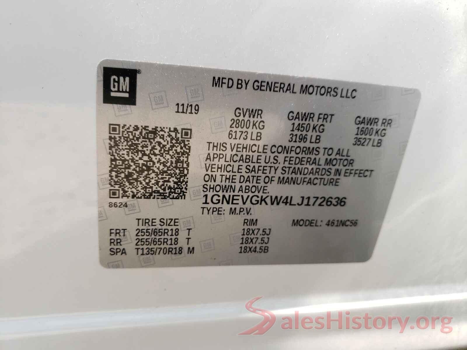 1GNEVGKW4LJ172636 2020 CHEVROLET TRAVERSE