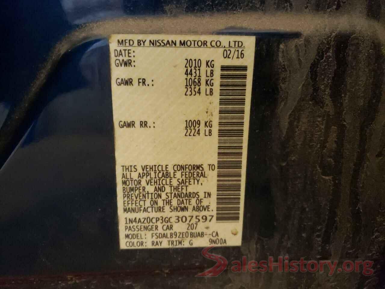 1N4AZ0CP3GC307597 2016 NISSAN LEAF