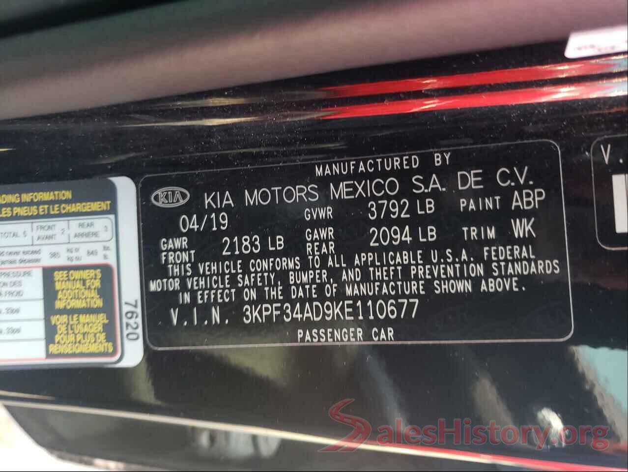 3KPF34AD9KE110677 2019 KIA FORTE