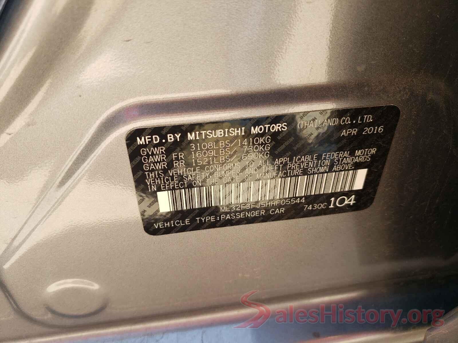 ML32F3FJ5HHF05544 2017 MITSUBISHI MIRAGE