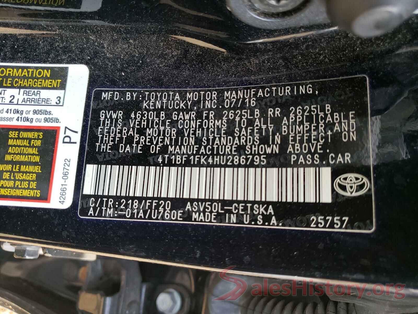 4T1BF1FK4HU286795 2017 TOYOTA CAMRY