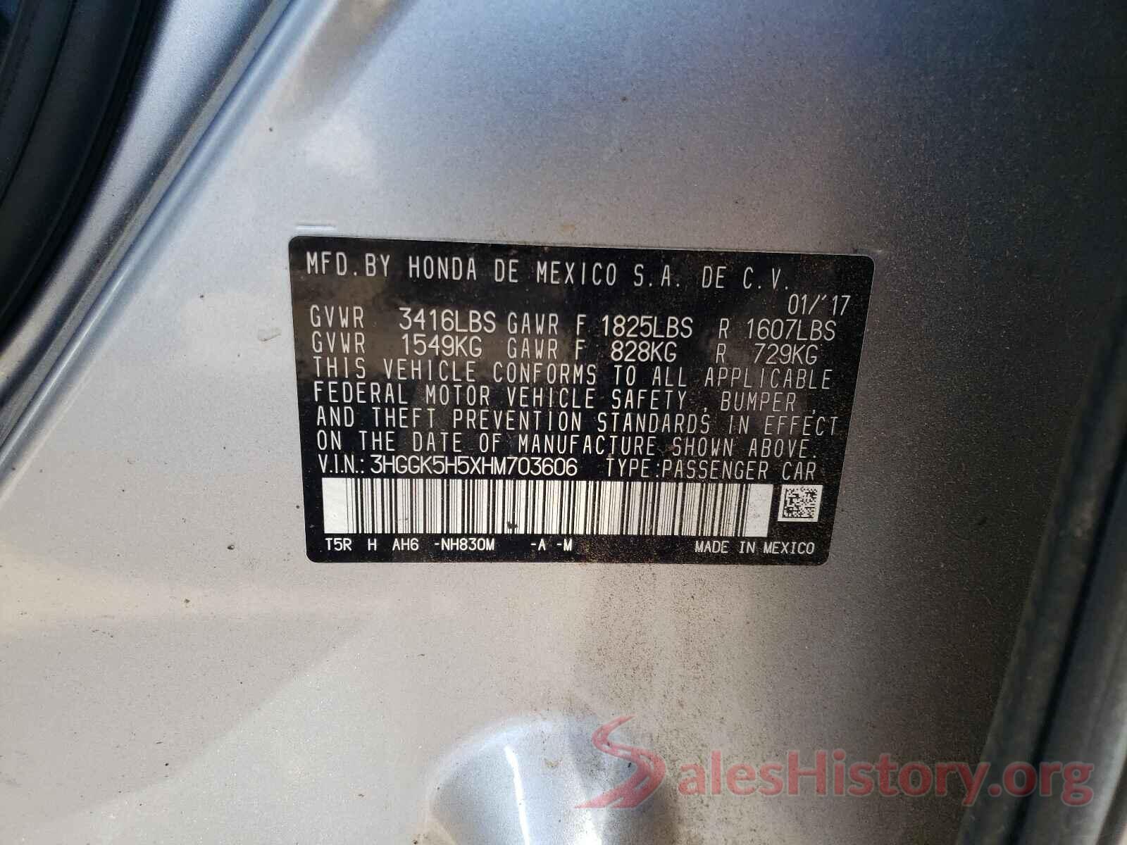 3HGGK5H5XHM703606 2017 HONDA FIT