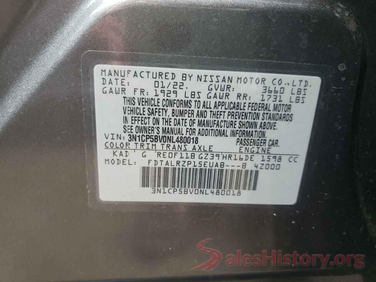 3N1CP5BV0NL480018 2022 NISSAN KICKS