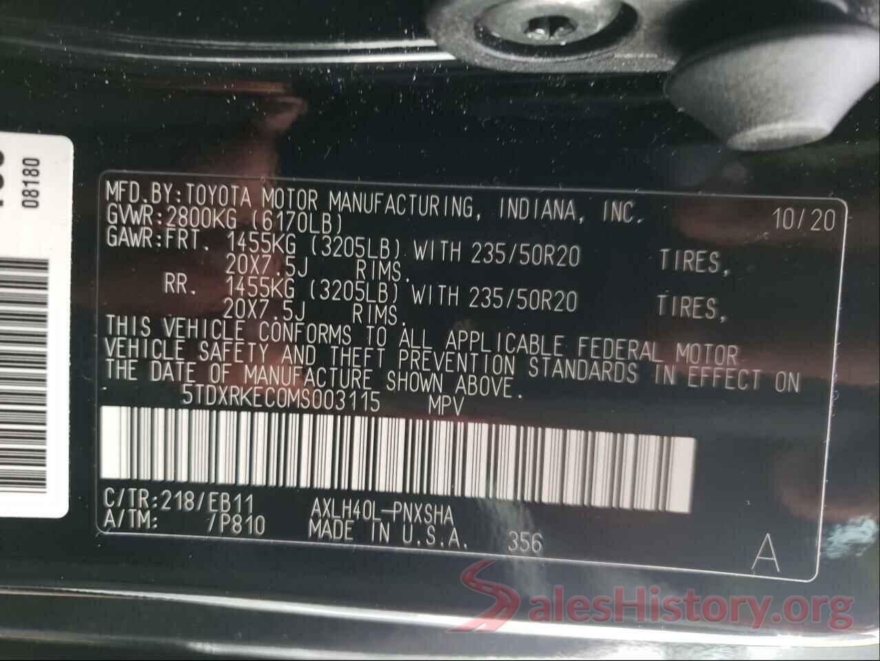 5TDXRKEC0MS003115 2021 TOYOTA SIENNA